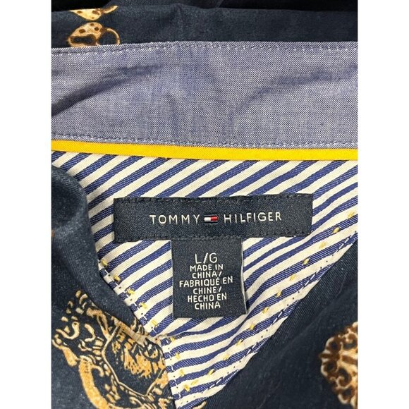 Tommy Hilfiger Women Large Button Up Collar Blouse Top Royal Crest Key Navy - Picture 7 of 9